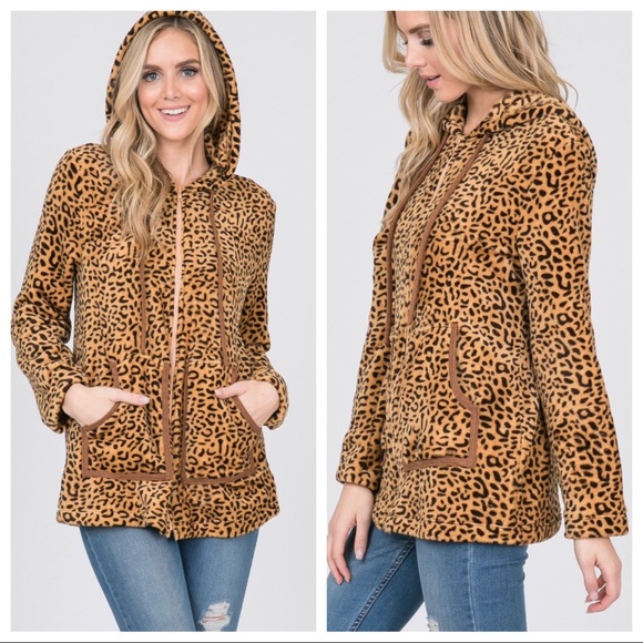 Chic Leopard Print Zip up Hooded Jacket - Picture 3 of 6